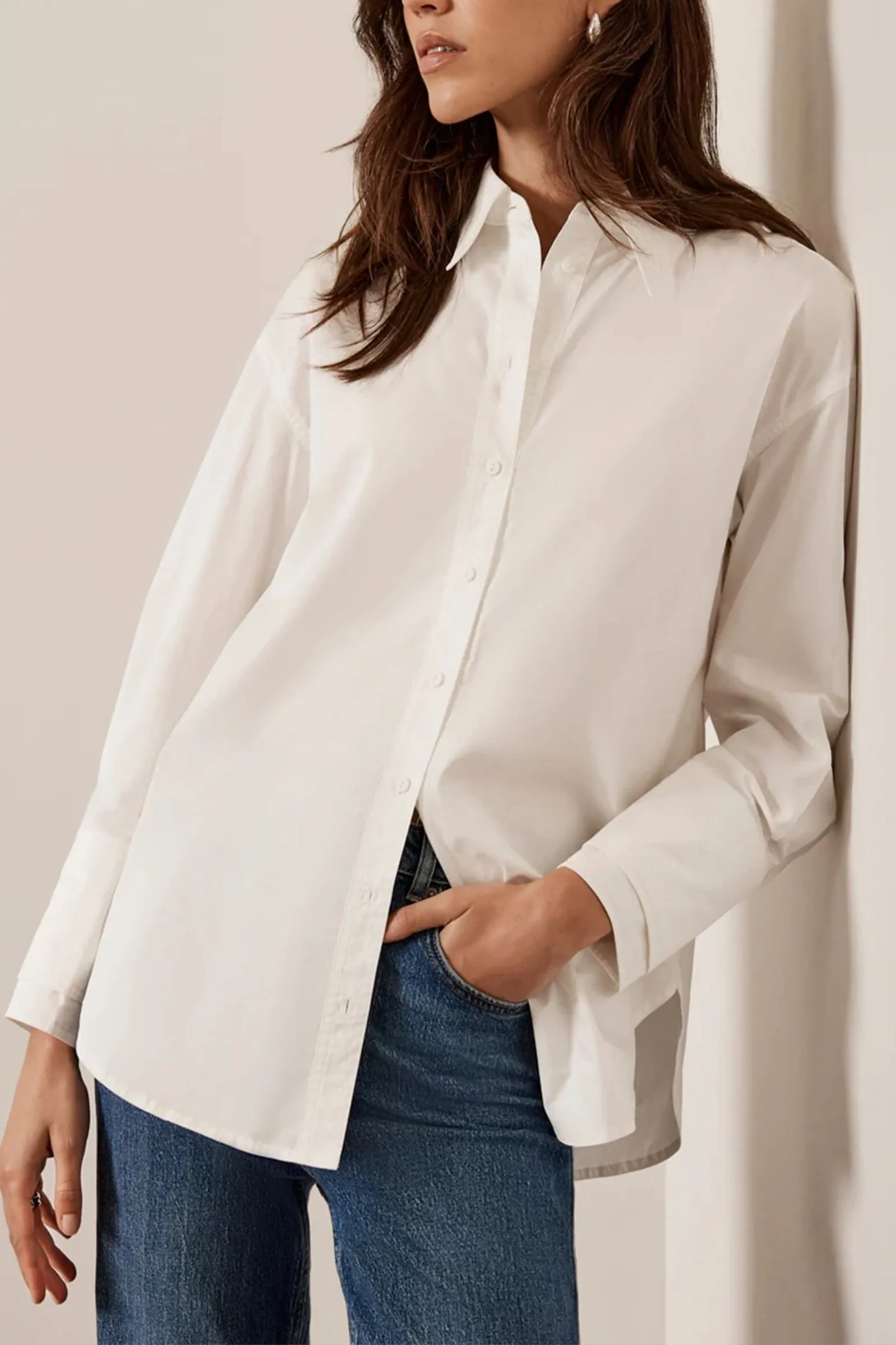 White Cotton Collard Shirt