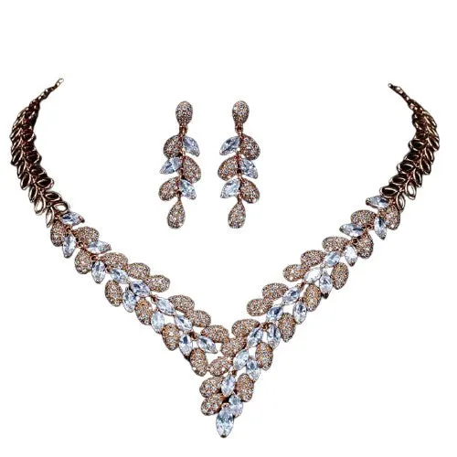 White Gold Royal Blue Stone Bride Necklace And Earrings Set