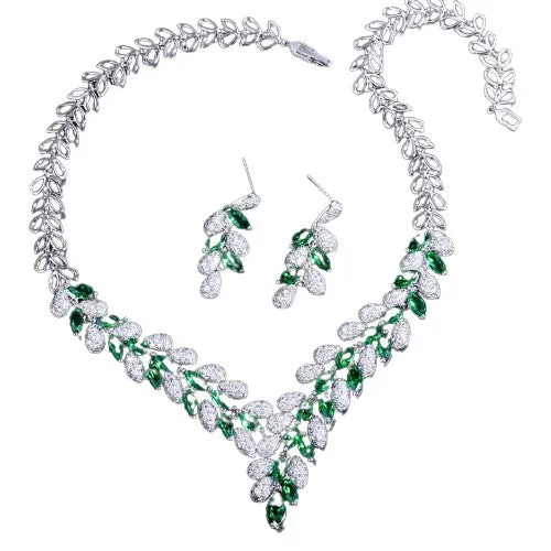 White Gold Royal Blue Stone Bride Necklace And Earrings Set