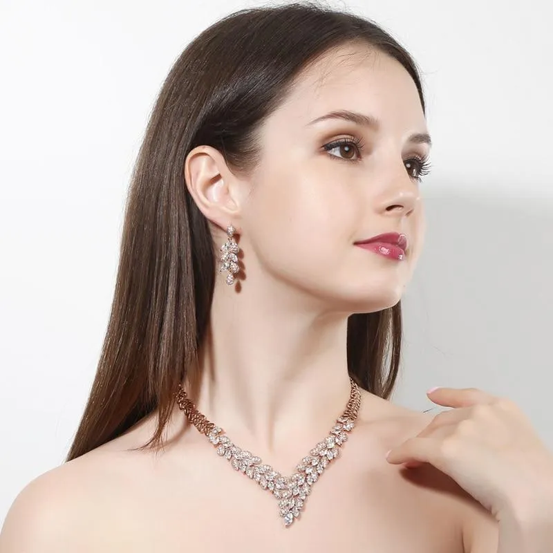 White Gold Royal Blue Stone Bride Necklace And Earrings Set