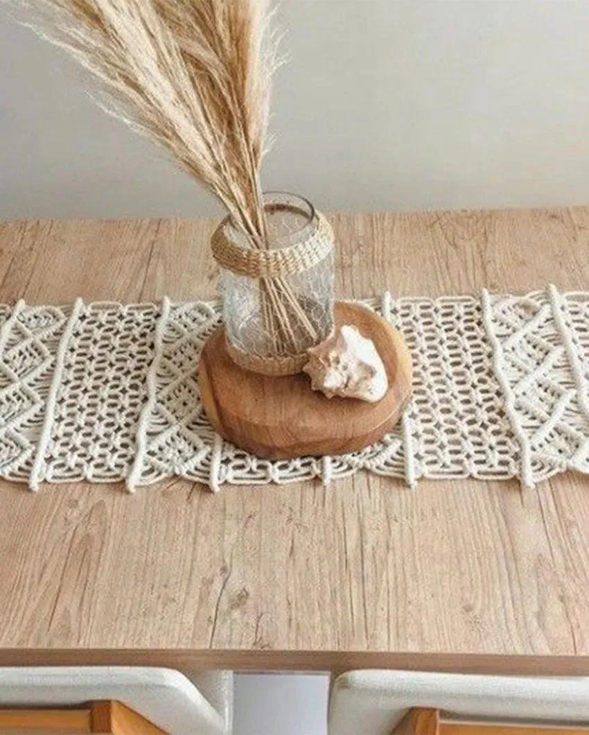 White Macrame Table Runner | 72 x 14 inches
