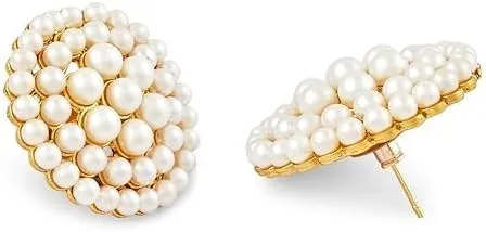 White Pearls Beaded Multistrand Statement Choker Necklace & Earring Set For Women