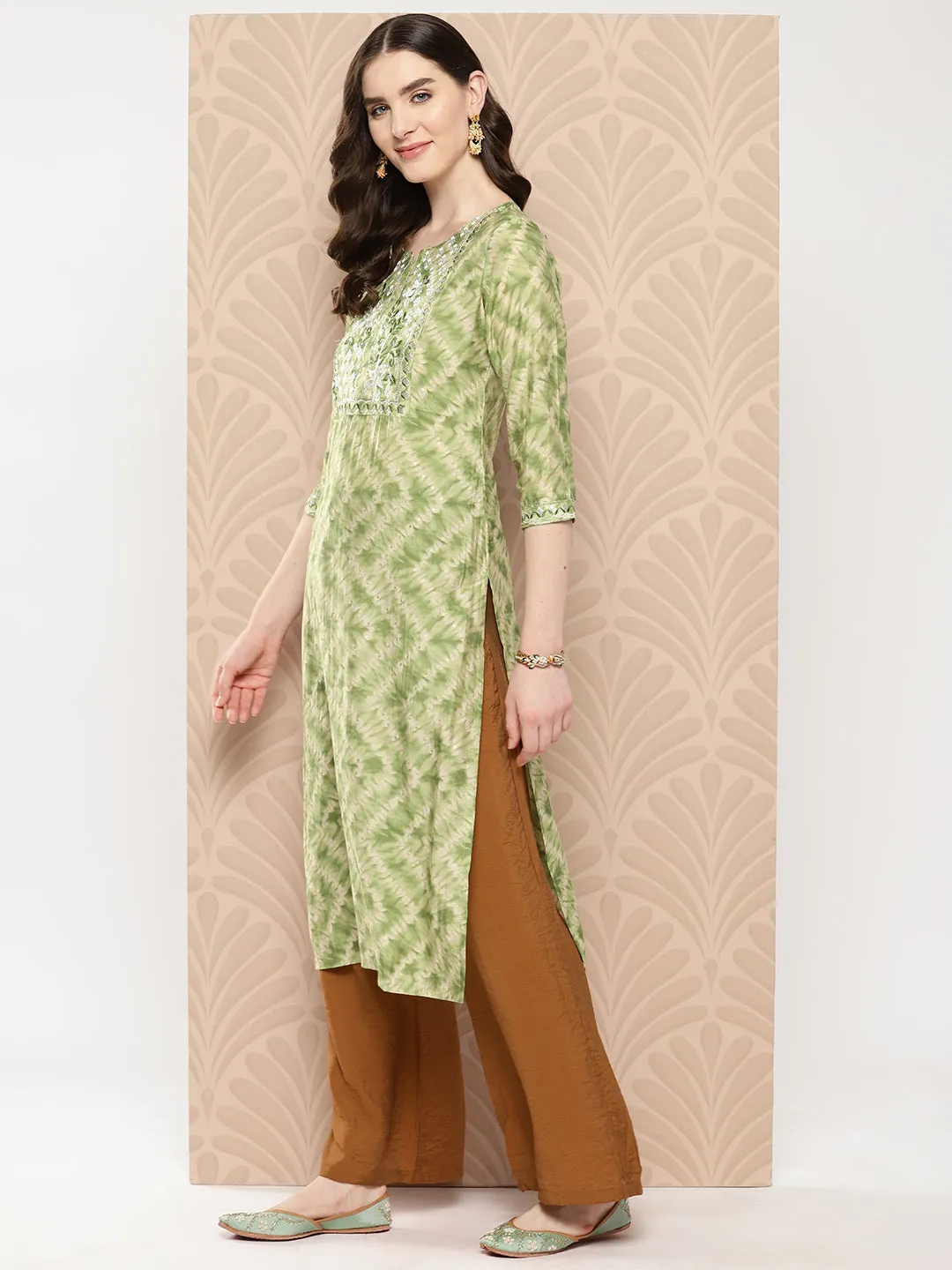 Women Green Muslin Silk Kurta