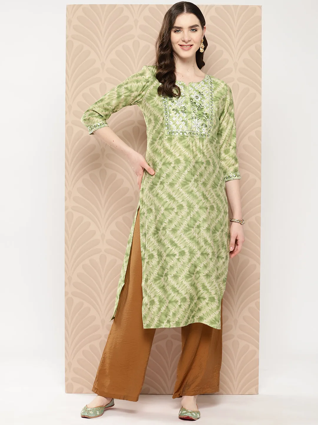 Women Green Muslin Silk Kurta