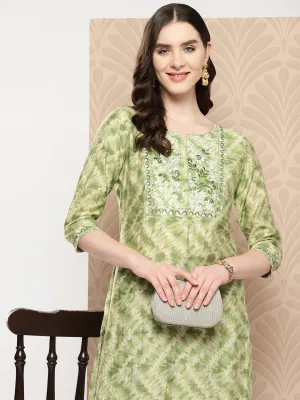 Women Green Muslin Silk Kurta