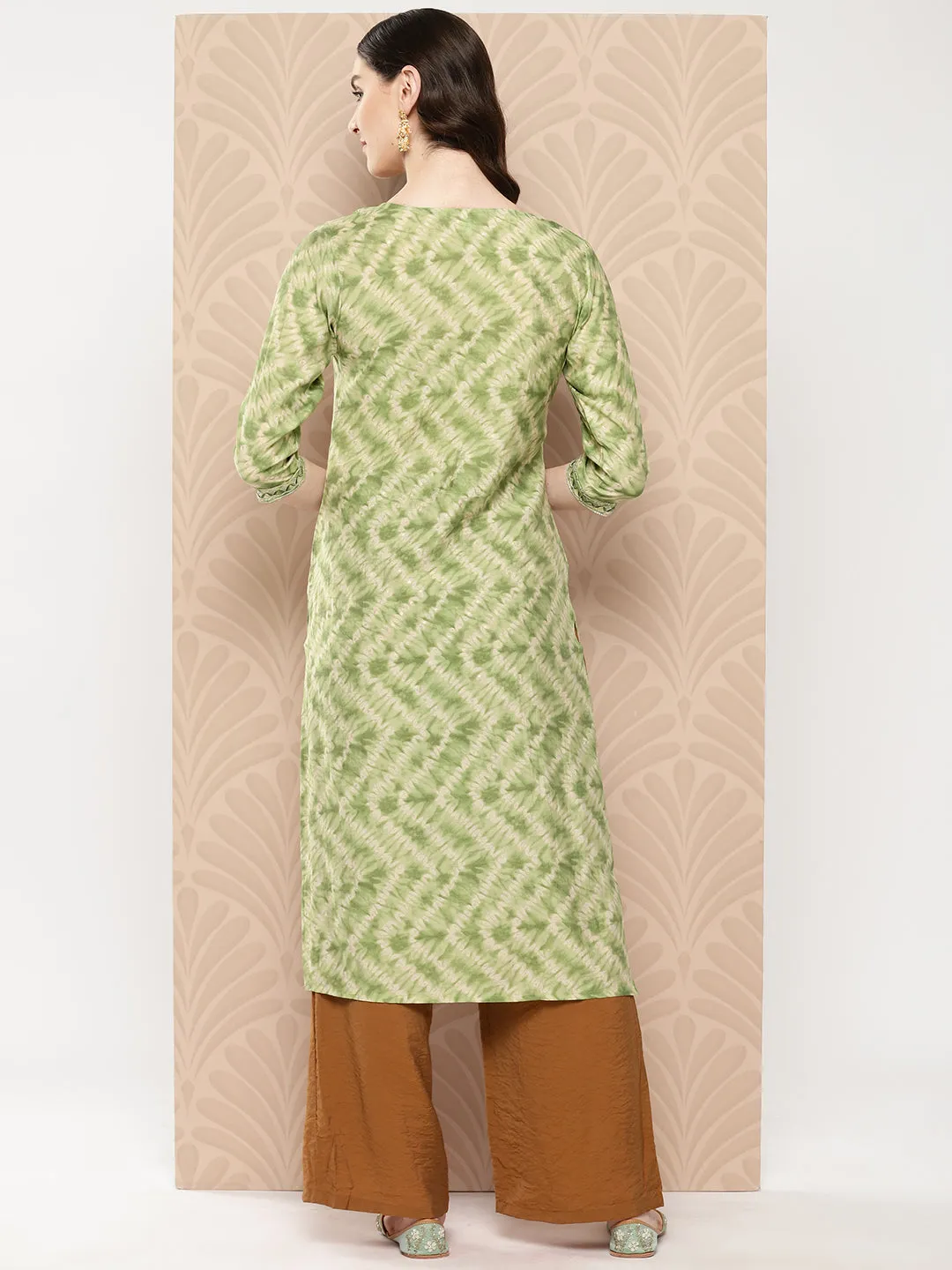 Women Green Muslin Silk Kurta