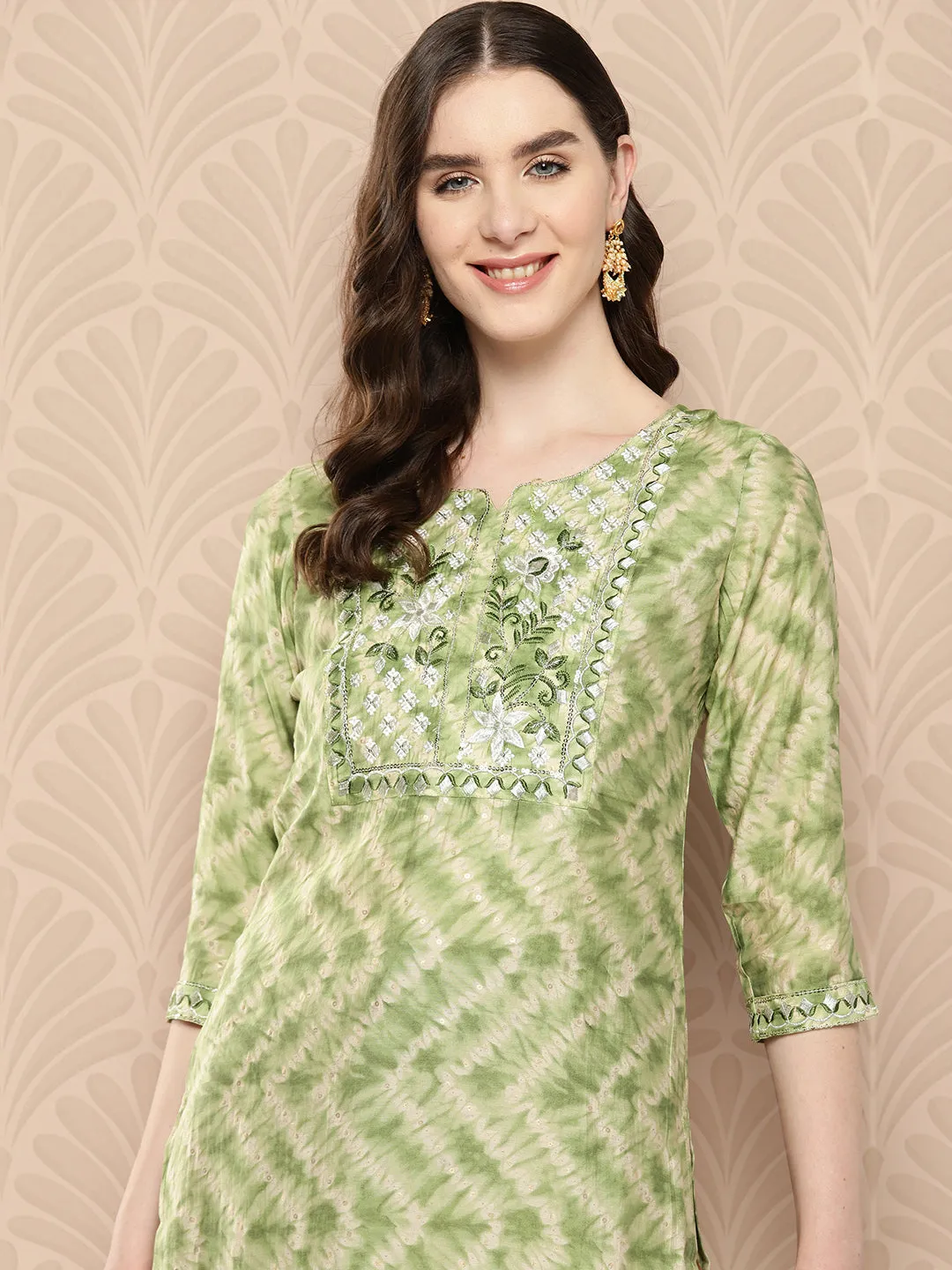 Women Green Muslin Silk Kurta