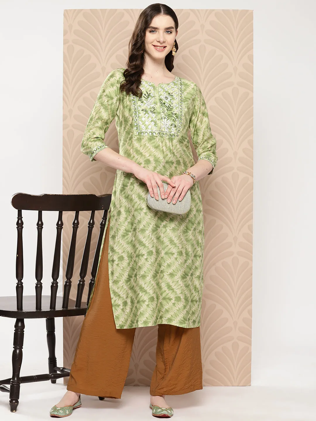 Women Green Muslin Silk Kurta