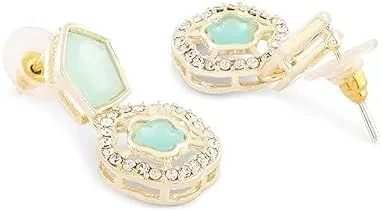 Women Mint Green Kundan Austrian Diamonds & Artificial Stones Indian Necklace Earring & Ring Set