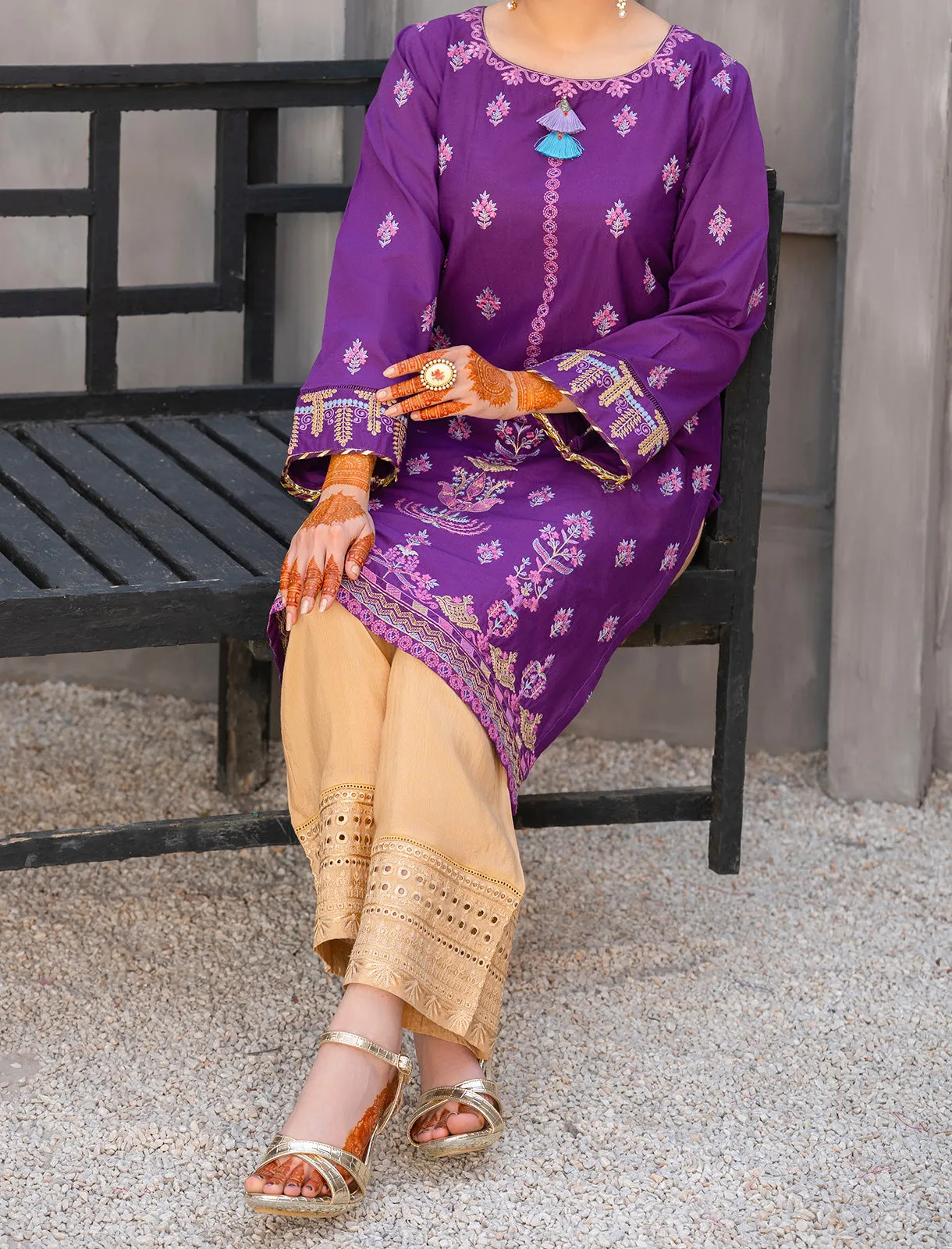 Women "AKSMA" Embellished Lawn Summer Shirt