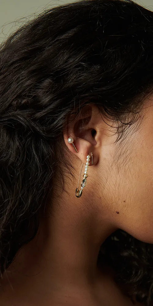XL Pearl Gem Safety Pin Earring